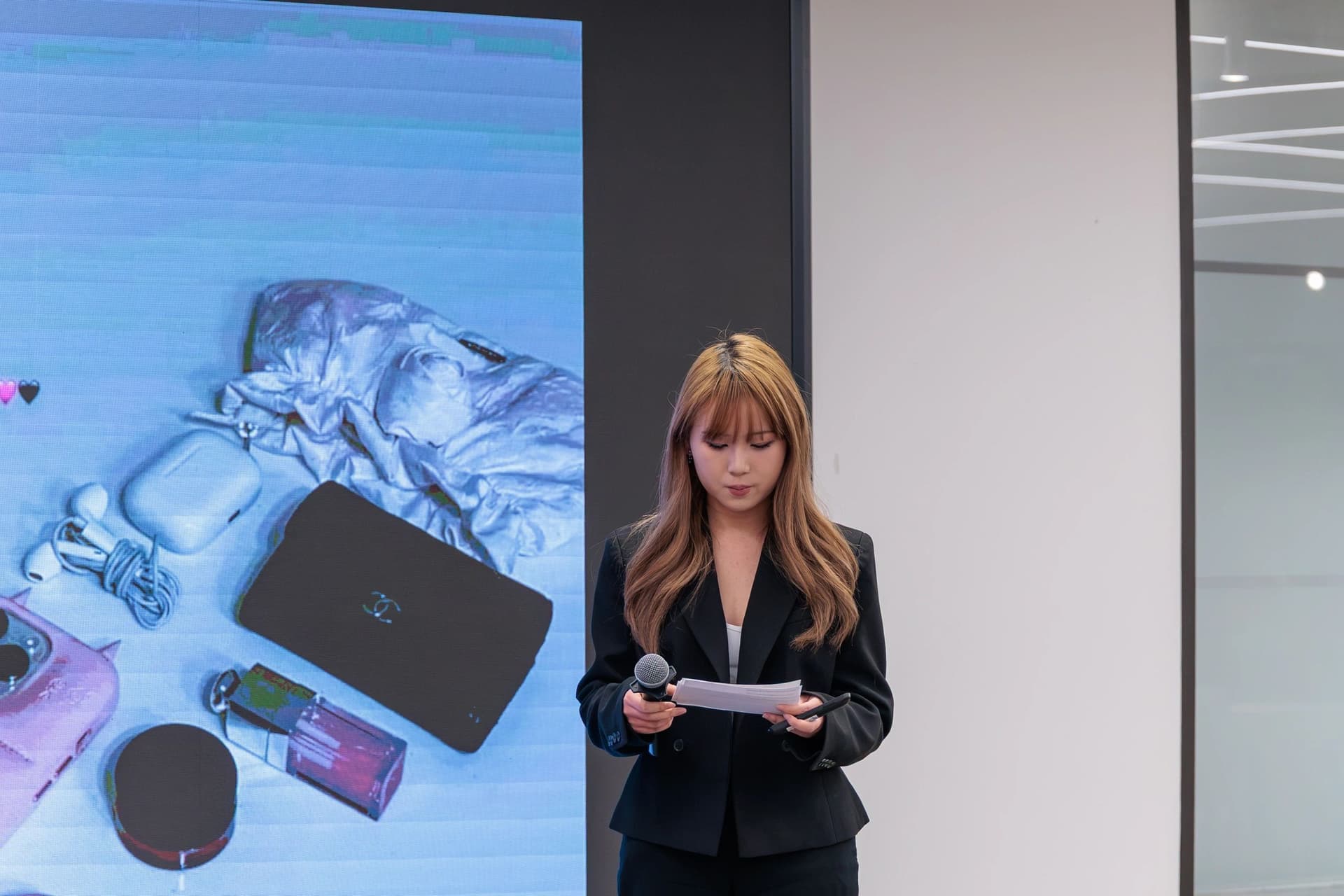 Student delivering a professional presentation